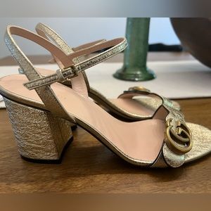 Gucci Metallic Leather Mid-Heel Sandal